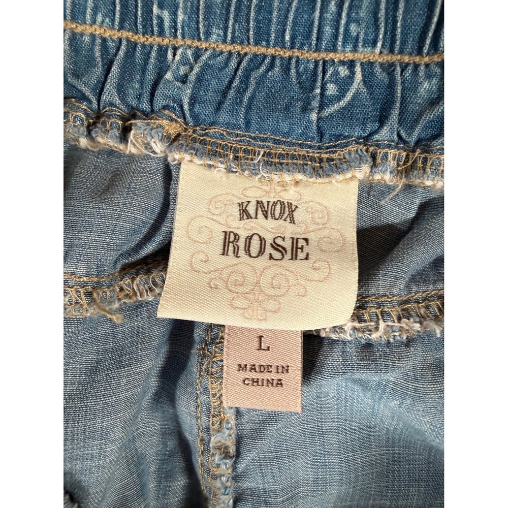 Knox Rose Blue Paisley Chambray Joggers Elastic Waist Boho Pants Large NEW - Picture 3 of 15